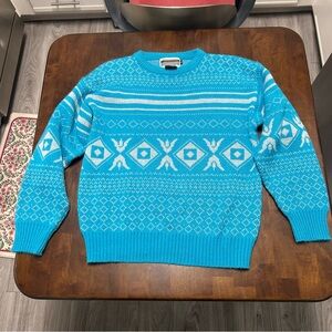 Vintage Sportime Actionwear 80s Geometric Sweater Blue Diamond Print Size S
